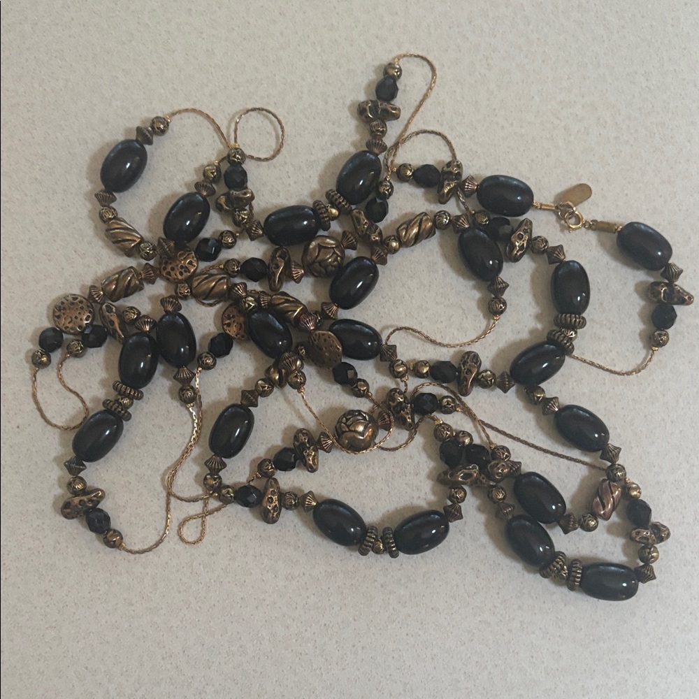 Elegant Black and Gold Beaded Necklace Dabby Reid 46-47” long